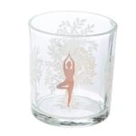 Φανάρι Καταιγίδας Cylindrical "Namaste" Δέντρο Motif Lotus Motif Yoga Motif Γυάλινο Brown Clear PU 18 Pcs. Assorted H. c