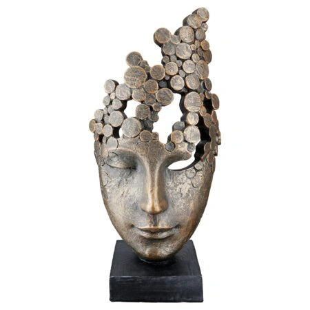 Γλυπτό "Female Mask" Face Motif Πολυρεζίνη Μπρούντζινο PU 15x10x31.5cm