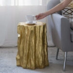 Artekko Tree Χρυσό Βοηθητικό Τραπέζι Σκαμπό από Μαγνήσιο (34.3x33x50.8)cm