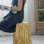 Artekko Tree Χρυσό Βοηθητικό Τραπέζι Σκαμπό από Μαγνήσιο (34.3x33x50.8)cm