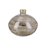 Βάζο Bulbous "Stripes" Striped Μέταλλο Brown PU H. 20 cm D. 20 cm