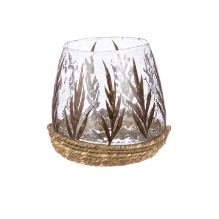 Φανάρι Καταιγίδας Conical "Greenery" Leaf Design Γυάλινο Πράσινο PU 4 H. 11 cm D. 11 cm