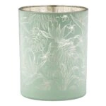 Φανάρι Καταιγίδας Cylindrical "Tropic" Leaf Motif Γυάλινο Πράσινο Pink PU 18 Pcs. Assorted H. cm D. 7 cm