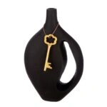 Handled Βάζο "Schlussel" Key Motif Αλουμίνιο Μαύρο PU 20x8x30cm