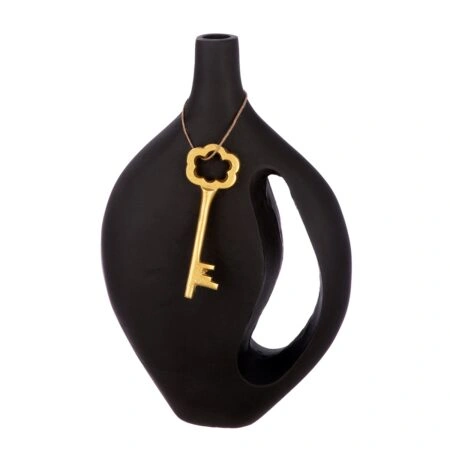 Handled Βάζο "Schlussel" Key Motif Αλουμίνιο Μαύρο PU 20x8x30cm