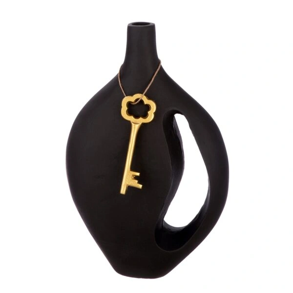 Handled Βάζο "Schlussel" Key Motif Αλουμίνιο Μαύρο PU 20x8x30cm