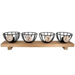 Κηροπήγιο Ορθογώνιο Μεταλλικό Ξύλο Μαύρο Εκρού 455X10X10Cm 455X10X10Cm