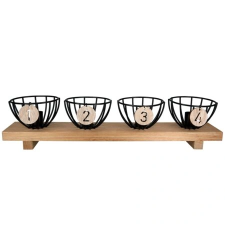 Κηροπήγιο Ορθογώνιο Μεταλλικό Ξύλο Μαύρο Εκρού 455X10X10Cm 455X10X10Cm