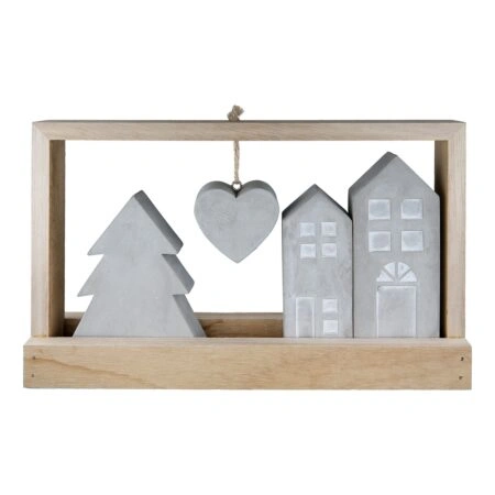 Stand Relief Rectangular "Casa" Σπίτι Motif Cement Ξύλο Ecru Γκρι PU 4 25.5x5x15cm