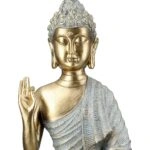 Φιγούρα Buddha Συνθετική Ρητίνη Γκρι Χρυσό Χρώμα 16X8X25Cm 16X8X25Cm