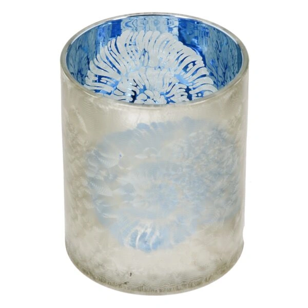 Φανάρι Κυλινδρικό Κέλυφος Μοτίφ Γυαλικά Μπλε D10X13Cm D10X13Cm