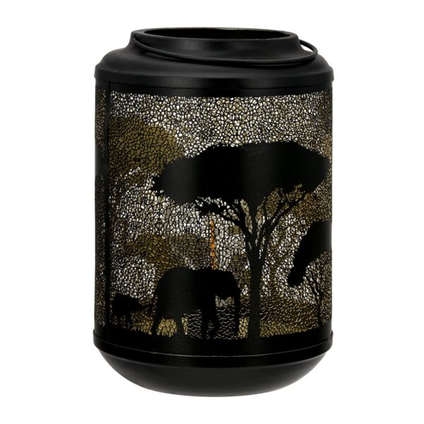 Φανάρι (Led) Κυλινδρικό Μοτίβο Ελέφαντα Μεταλλικό Μαύρο D14X20Cm D14X20Cm