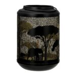 Φανάρι (Led) Κυλινδρικό Μοτίβο Ελέφαντα Μεταλλικό Μαύρο D14X20Cm D14X20Cm