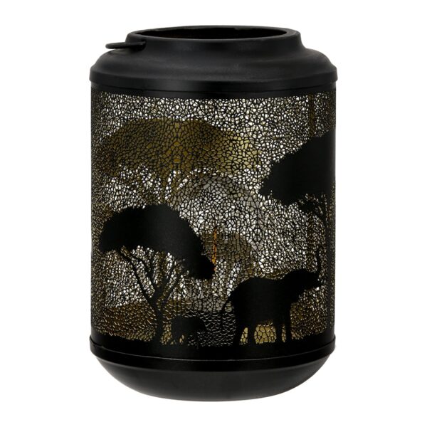 Φανάρι (Led) Κυλινδρικό Μοτίβο Ελέφαντα Μεταλλικό Μαύρο D14X20Cm D14X20Cm