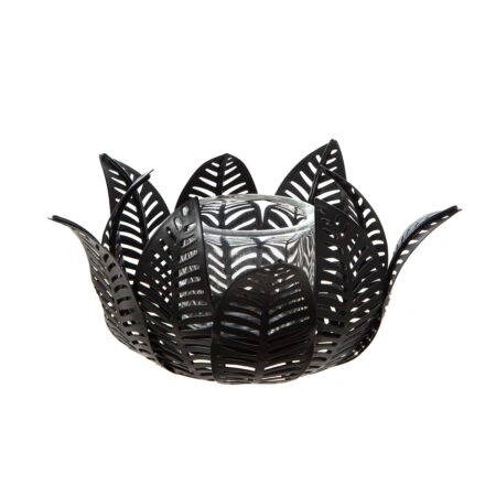 Κηροπήγιο ρεσώ Φύλλο Μοτίφ Μεταλλικό Μαύρο 18X18X9Cm 18X18X9Cm