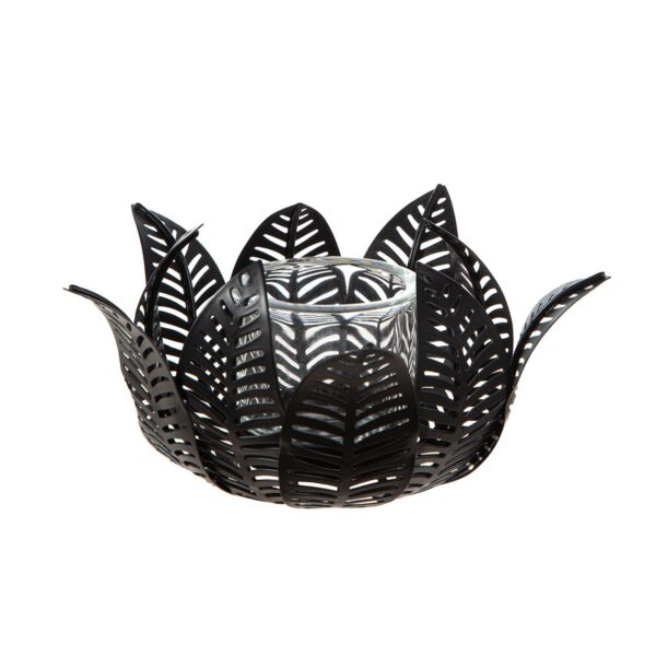 Κηροπήγιο ρεσώ Φύλλο Μοτίφ Μεταλλικό Μαύρο 18X18X9Cm 18X18X9Cm