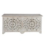 Artekko Mirroki Σκαλιστός Μπουφές από Ξύλο Ακακίας σε Λευκή Πατίνα (180x45x80)cm