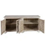 Artekko Mirroki Σκαλιστός Μπουφές από Ξύλο Ακακίας σε Λευκή Πατίνα (180x45x80)cm