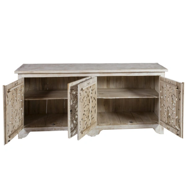 Artekko Mirroki Σκαλιστός Μπουφές από Ξύλο Ακακίας σε Λευκή Πατίνα (180x45x80)cm