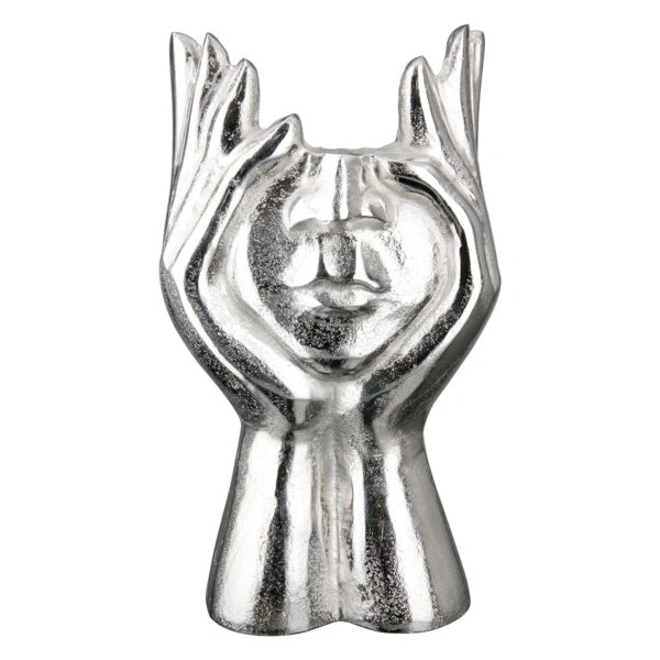 Face Βάζο Hands "Pose" Face Motif Αλουμίνιο Ασημένιο PU 18x12X30cm