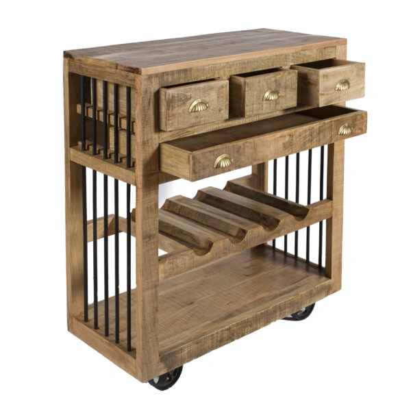 Artekko Attari Ξύλινος Μπουφές Κάβα με Ράφι για Μπουκάλια σε Μελί Απόχρωση (90x40x100)cm