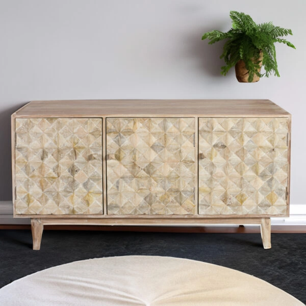 Artekko Attari Μασίφ Ξύλινος Μπουφές σε Λευκή Πατίνα (160x45x80)cm