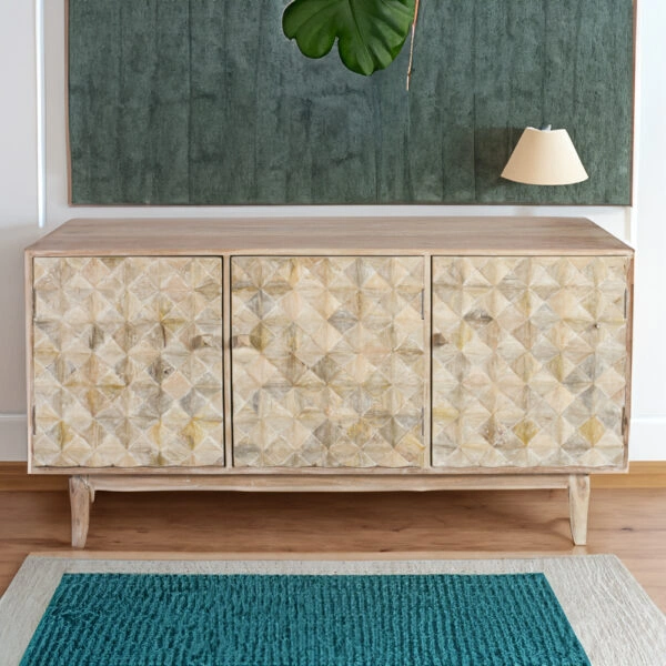 Artekko Attari Μασίφ Ξύλινος Μπουφές σε Λευκή Πατίνα (160x45x80)cm