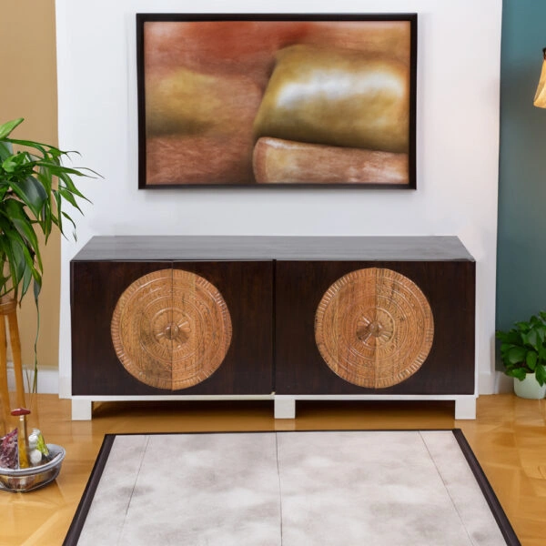 Artekko Attari Μασίφ Ξύλινος Μπουφές σε Φυσική Απόχρωση με Μαύρο (180x45x80)cm