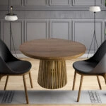 Artekko Munggur Remi Ξύλινο Στρογγυλό Τραπέζι Ροτόντα σε Φυσική Απόχρωση (120x120x75)cm