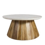 Artekko Solid Καφέ Ξύλινο Τραπέζι Σαλονιού με Λευκή Επιφάνεια Terrazzo (90x90x45)cm