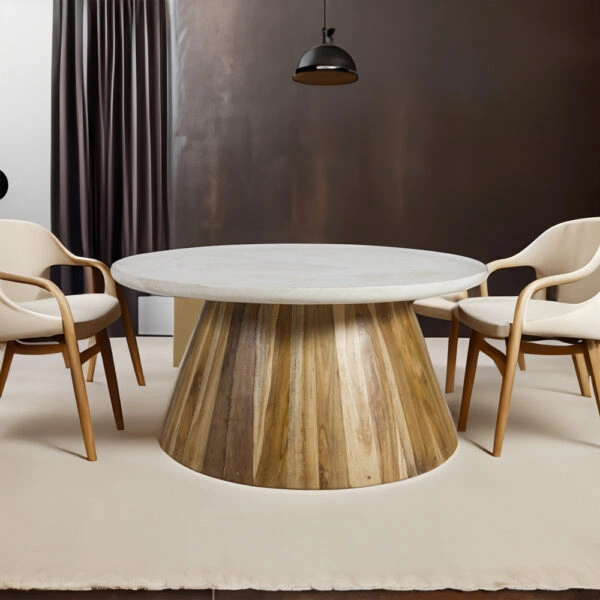 Artekko Solid Καφέ Ξύλινο Τραπέζι Σαλονιού με Λευκή Επιφάνεια Terrazzo (90x90x45)cm