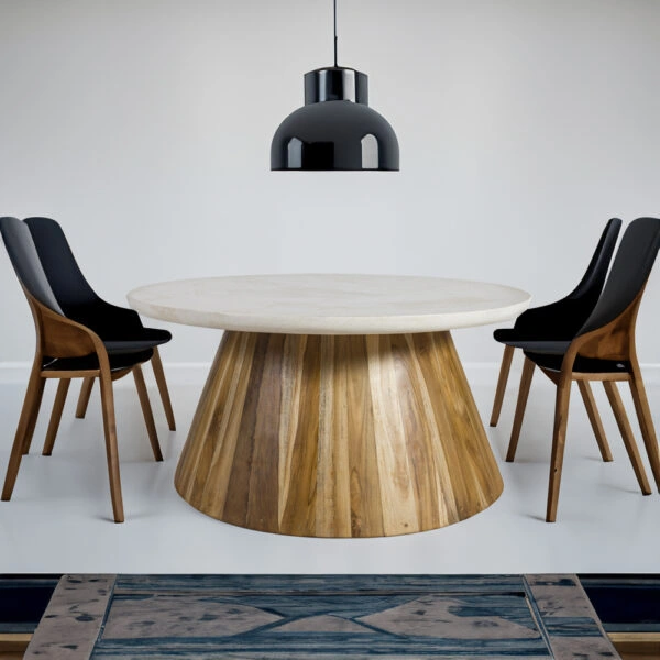 Artekko Solid Καφέ Ξύλινο Τραπέζι Σαλονιού με Λευκή Επιφάνεια Terrazzo (90x90x45)cm