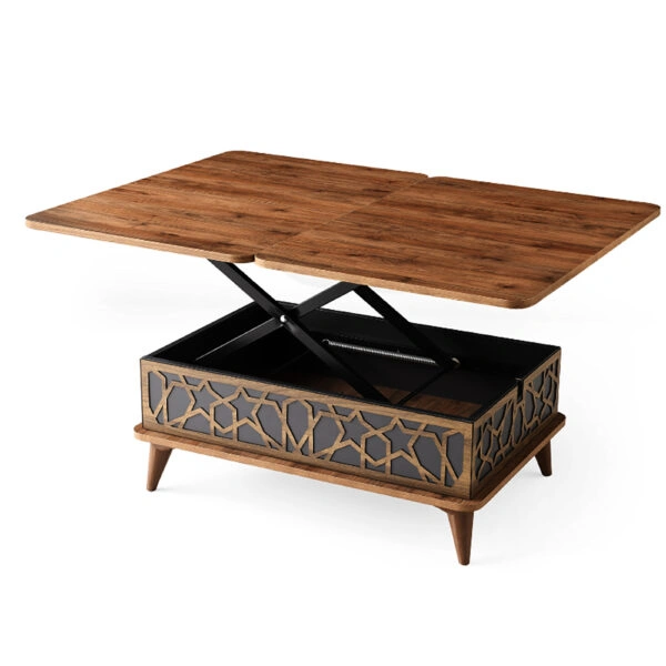 Ada Τραπέζι Σαλονιού Επεκτεινόμενο σε Τραπεζαρία MDF/Μέταλλο Καφέ/Γκρι (90x60x38)cm (120x90x70)cm