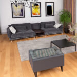 Artekko Ropera Γκρι Τριθέσιος Καναπές με Μπουκλέ Ύφασμα και 50cm Τραπεζάκι (310x95x75)cm