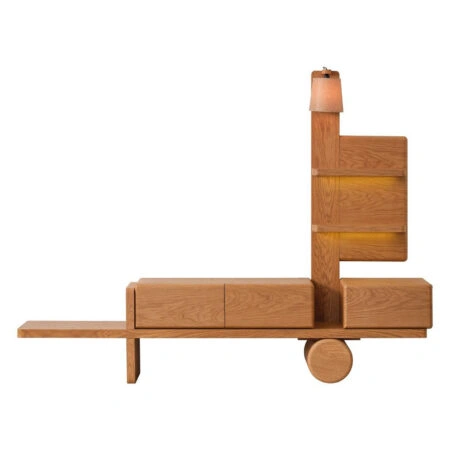 Artekko Lilyum Καφέ Ξύλινο Έπιπλο Τηλεόρασης με Ενσωματωμένο Φωτιστικό (240x48x57/160)cm