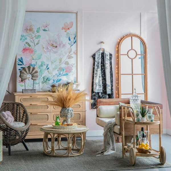 Artekko Cons Μπουφές MDF Ψάθα Φυσική Απόχρωση (133x46x89)cm