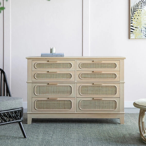 Artekko Cons Μπουφές MDF Ψάθα Φυσική Απόχρωση (133x46x89)cm