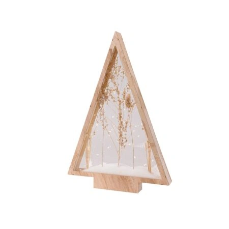 Stand Relief (Led) Χριστουγεννιάτικο Δέντρο Dried Λουλούδι Motif Ξύλο Ecru PU 40x5x58cm