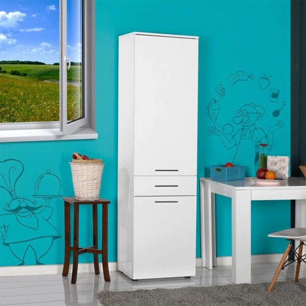 Ντουλάπι με καλάθι απλύτων Diamond Megapap χρώμα λευκό gloss 52x38x187εκ.