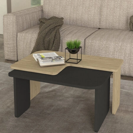 Τραπεζάκι σαλονιού σετ 2τμχ Lava Megapap χρώμα rota oak - ανθρακί 75x48