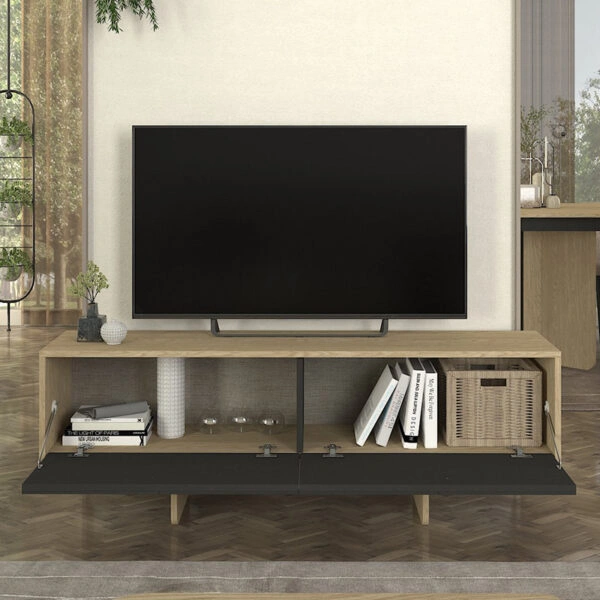 Έπιπλο τηλεόρασης Lava Megapap χρώμα rota oak - ανθρακί 150x35x51,3εκ.