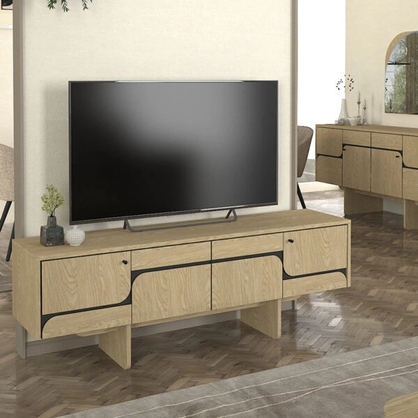 Έπιπλο τηλεόρασης Lava Megapap χρώμα rota oak - ανθρακί 150x35x51,3εκ.