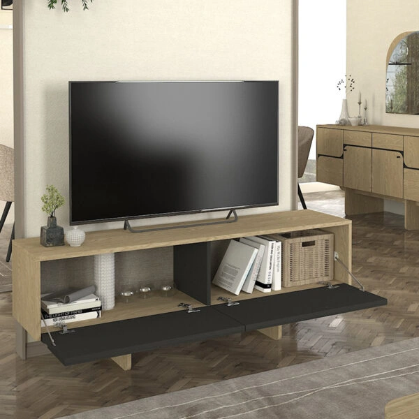 Έπιπλο τηλεόρασης Lava Megapap χρώμα rota oak - ανθρακί 150x35x51,3εκ.