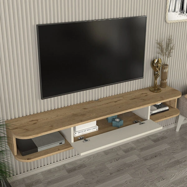 Έπιπλο τηλεόρασης επιτοίχιο Cross Megapap με LED χρώμα sepet oak - sandstone 150x29,6x19,2εκ.