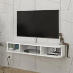 Έπιπλο τηλεόρασης επιτοίχιο Bask Megapap με LED χρώμα λευκό 120x29,6x19,2εκ.