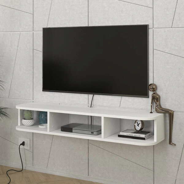 Έπιπλο τηλεόρασης επιτοίχιο Bask Megapap με LED χρώμα λευκό 120x29,6x19,2εκ.