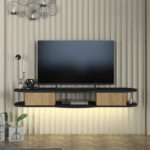 Έπιπλο τηλεόρασης επιτοίχιο Perk Megapap με LED χρώμα ανθρακί - sepet oak 150x35x19,2εκ.