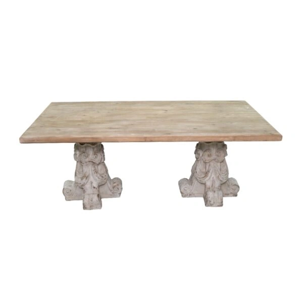 Artekko Alcott Τραπέζι από Μαγνήσιο Ξύλο Ελάτης Λευκή Πατίνα Φυσική Απόχρωση