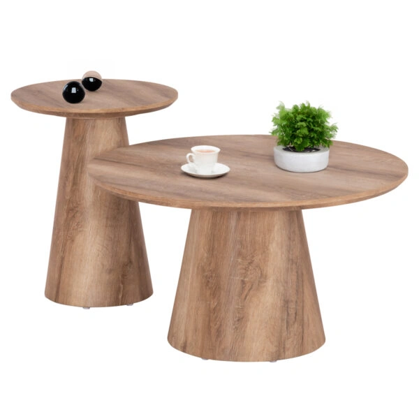 ΣΕΤ 2ΤΜΧ ΤΡΑΠΕΖΙΑ ΣΑΛΟΝΙΟΥ KARAN HM21085 MDF ΦΥΣΙΚΟ ΞΥΛΟΥ Φ80εκ & Φ45εκ