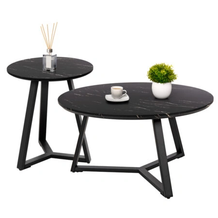 ΣΕΤ 2ΤΜΧ ΤΡΑΠΕΖΙΑ ΣΑΛΟΝΙΟΥ ROCKET HM21090 MDF ΜΑΥΡΟ ΜΑΡΜΑΡΟ Φ80εκ & Φ45εκ